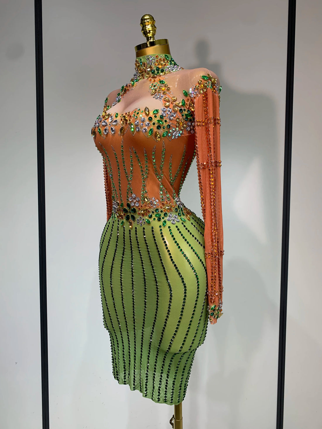 Luxury Birthday Dress Women Sparkly Diamond Short Dress Sexy Mesh See Through Celebrate Evening Party Singer Performance Costume Orange