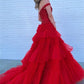 V-neck Tulle Prom Dresses Off the Shoulder فساتين السهرة Elegant Sleeveless Floor-Length A-line vestidos verano moda