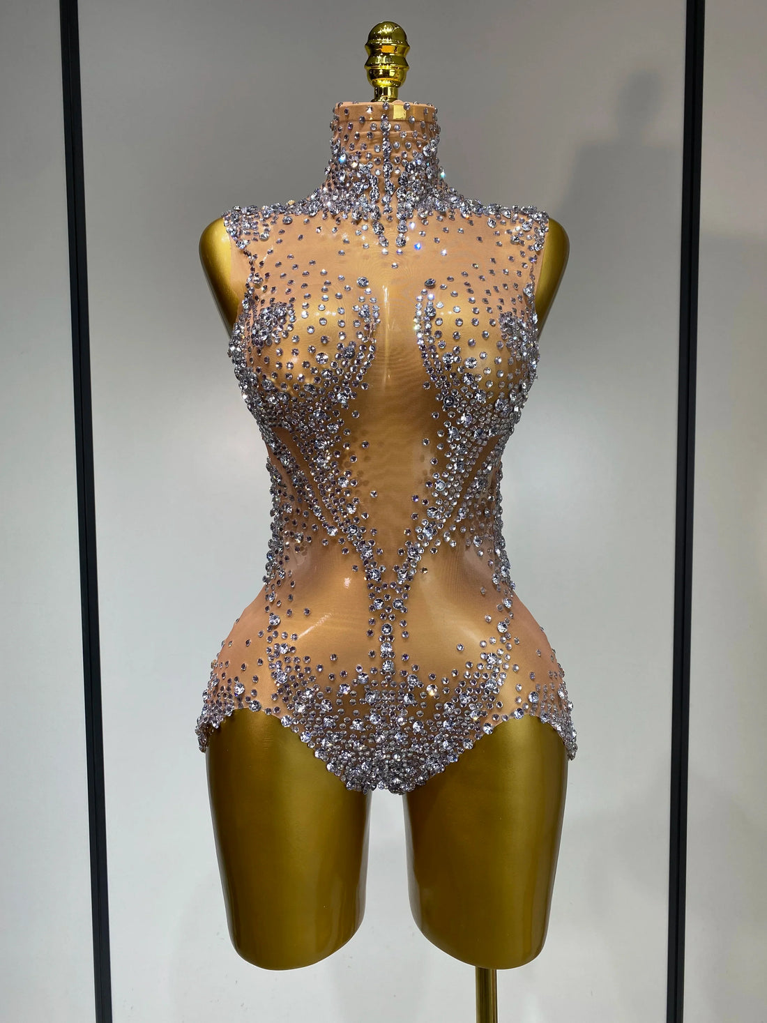 Women Sexy See Through Crystal Bodysuits Luxury Birthday Dancer Stage Performance Wear Mesh Sparkly Rhinestone Nightclub Outfit sliver