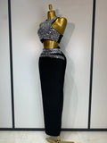 Sparkly Crystal Bodycon Long Bandage Dress Women Sexy Top Two Pieces Set Nightclub Elegant Party Birthday Stage Costume