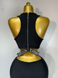 Sparkly Crystal Bodycon Long Bandage Dress Women Sexy Top Two Pieces Set Nightclub Elegant Party Birthday Stage Costume