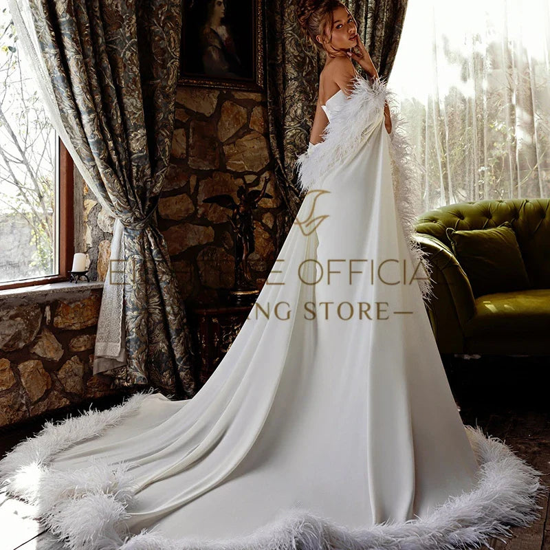 Women Mermaid Wedding Dresses 2025 Sweetheart Feather Bridal Dress With Shawl Formal Wedding Ball Prom Gowns Customized