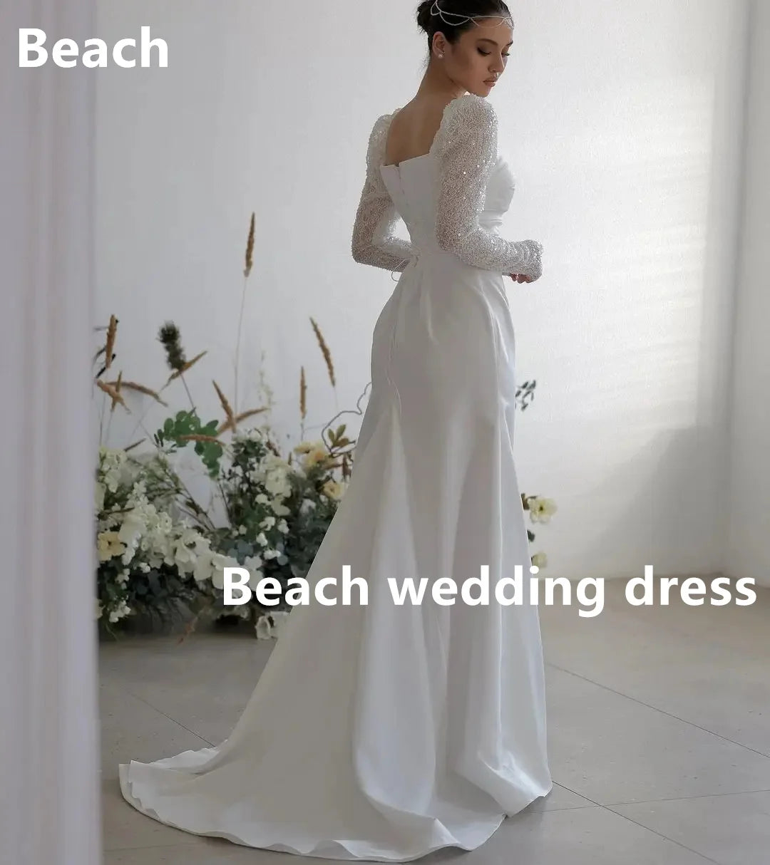 Vestidos de noiva boêmia de nebraia renda mangas compridas, namorada de carrinho de noiva formal vestido de noiva