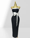 Graceful Bow Sleeveless Strapless Sheath Black Bandage Ankle Lengh Dress Woman Party Vestido Celebrity Cocktail Outfit