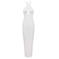 Long Ribbon Sexy V-Neck Sleeveless Halter Black Mini Ankle length Woman Birthday Party Dress Celebrity Evening Party Outfit WHITE