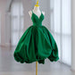 Green Prom Dresses Ball Gown Satin Spaghetti Strap V Neck Sleeveless Formal Party Graduation Special Occasion Evening Gowns