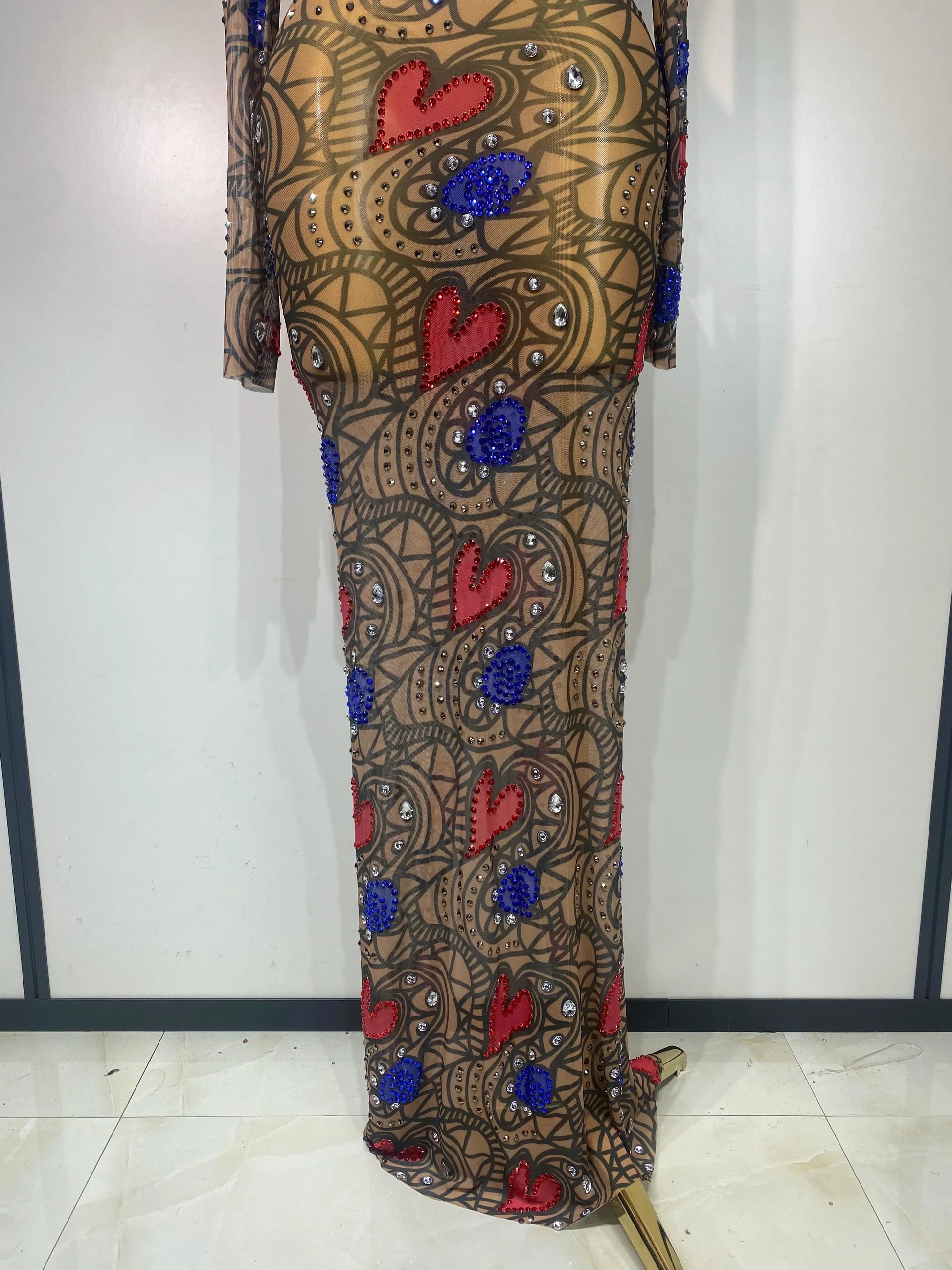 Sparkly Diamond Sexy Mesh Wrap Hip Long Dress Host Annual Meeting Party Nightclub Performance Costume Luxury Birthday Dress