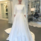 Una línea de vestidos de novia con manga tres cuartos Nuevo estilo Meghan Markle Bateau vintage Botones cubiertos en la espalda Novia simple