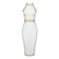 Celebrity Party Dresses For Women Chic Buttons Sleeveless Bandage Tight Elegant Midi Dress Fashion Streetwear WHITE