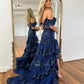 Mist Blue Beaded Off Shoulder Tulle Wedding Dress Shiny Sequins A-line Custom Dresses High-low Long Train vestido feminino