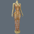 Women's Sexy Backless Strap Deep V Neck Dress Elegant Rhinestone Evening Dress Birthday Celebrate Party Queen Maxi Dress huangye