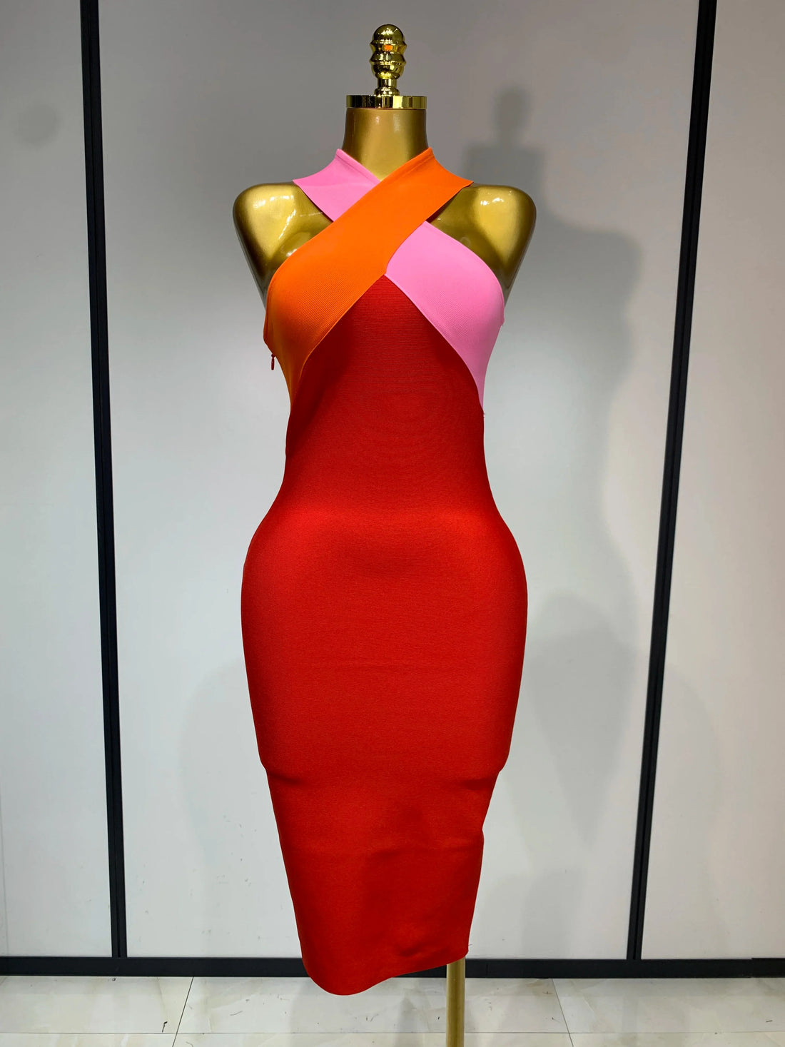 Women Sexy Backless Patchwork Bodycon Bandage Dress Celebirty Elegant Evening Party Carnival Luxury Birthday Dresses Red