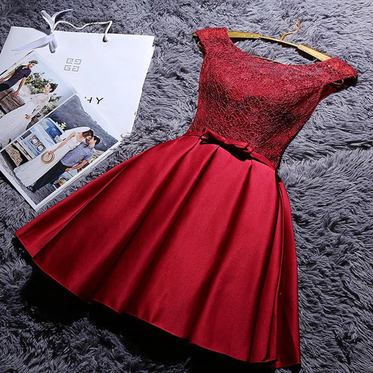 White Prom Evening Dress Satin Lace Wine Red Grey A-line Bride Party Formal Dresses for Women Summer Graduation vestidos