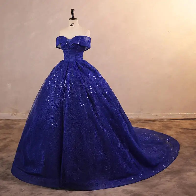 Robe De mariée De luxe à paillettes, col bateau classique, épaules dénudées, Robe De mariée personnalisée