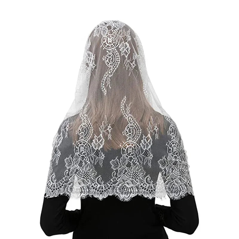 Lace Mantilla Veil For Church Latin Mass Spanish Style Lace Head Scarf Shawl White Black Catholic Chapel Veil For Wedding Bride