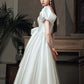 White Satin Wedding Dresses for Bride Elegant Puff Sleeve Retro Hepburn Palace Princess Dress Summer Women Long Formal Dress