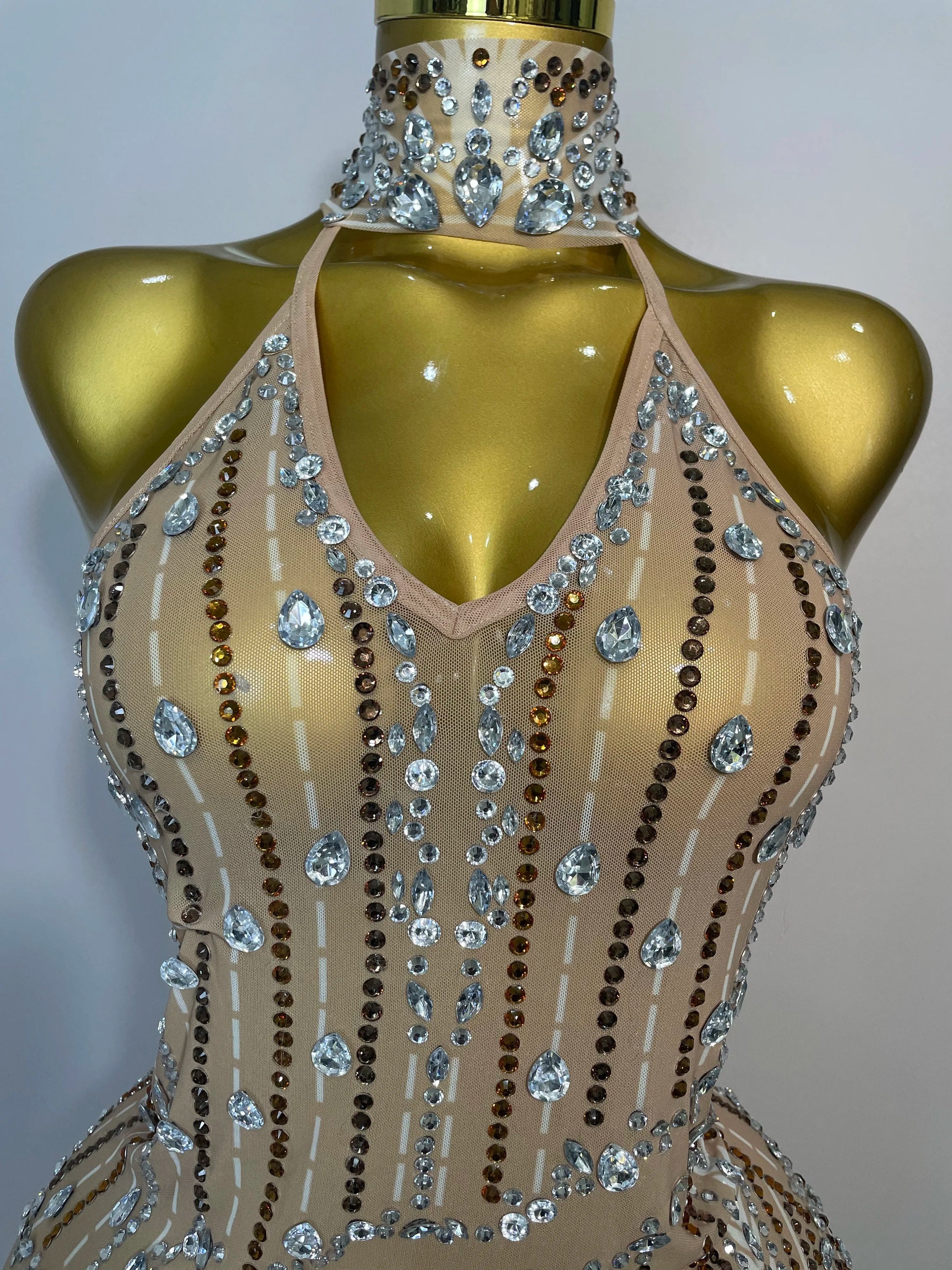 Sparkly Sexy Crystal Floor-Length Feathers Maxi Dress Elegant Evening Party Birthday Performance Prom Dance Stage Costume