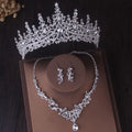 Luxury Silver Color Crystal Water Drop Bridal Jewelry Sets Rhinestone Tiaras Crown Necklace Earrings Wedding Dubai Jewelry Set TS-0002-I-XL-0014-A Tiaras