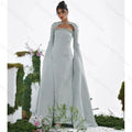 Elegant Green Beaded Sequined Long Sleeves Formal Occasion Prom Dress Evening Party Gowns