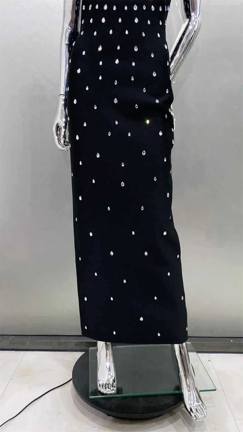 Luxury Diamonds Sexy Square Collar Package Hips Bandage Dress Fashion Woman Evening dress Celebrity Cocktail Party Outfit