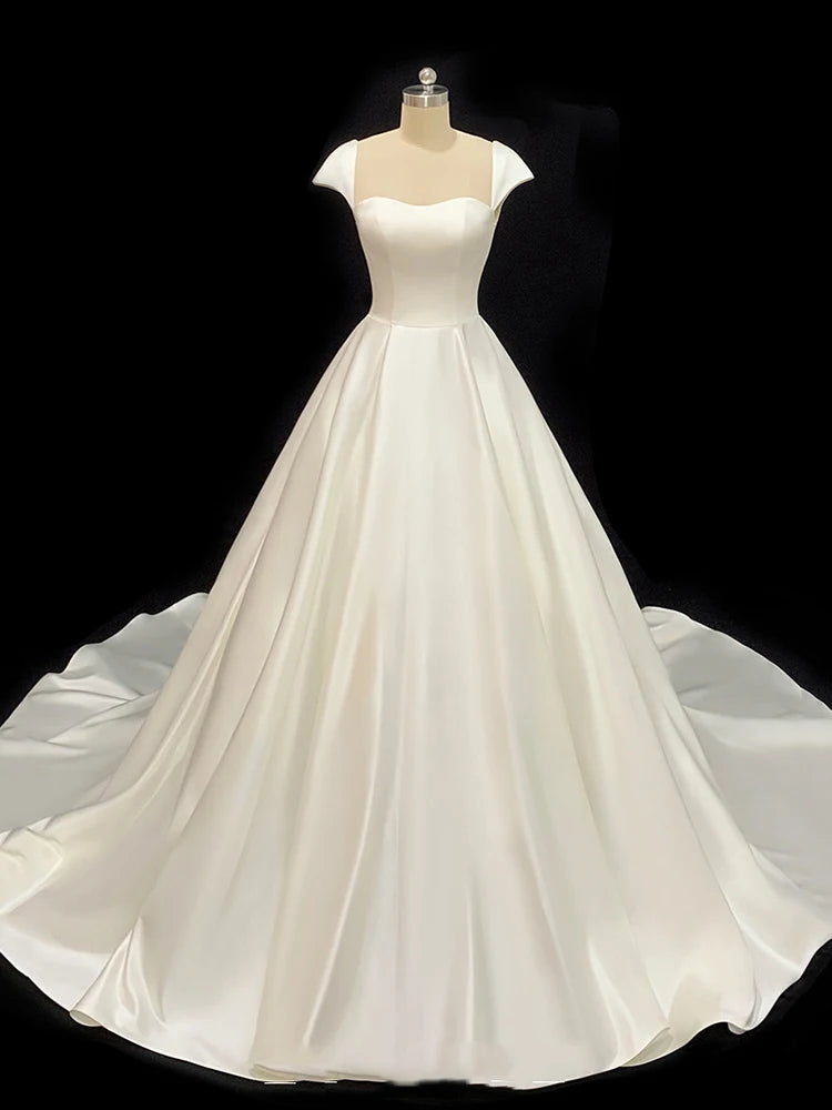 Robe de mariée de luxe en Satin blanc français, robe de mariée Sexy sans bretelles, robe de bal de soirée, robe de soirée d'été pour femmes