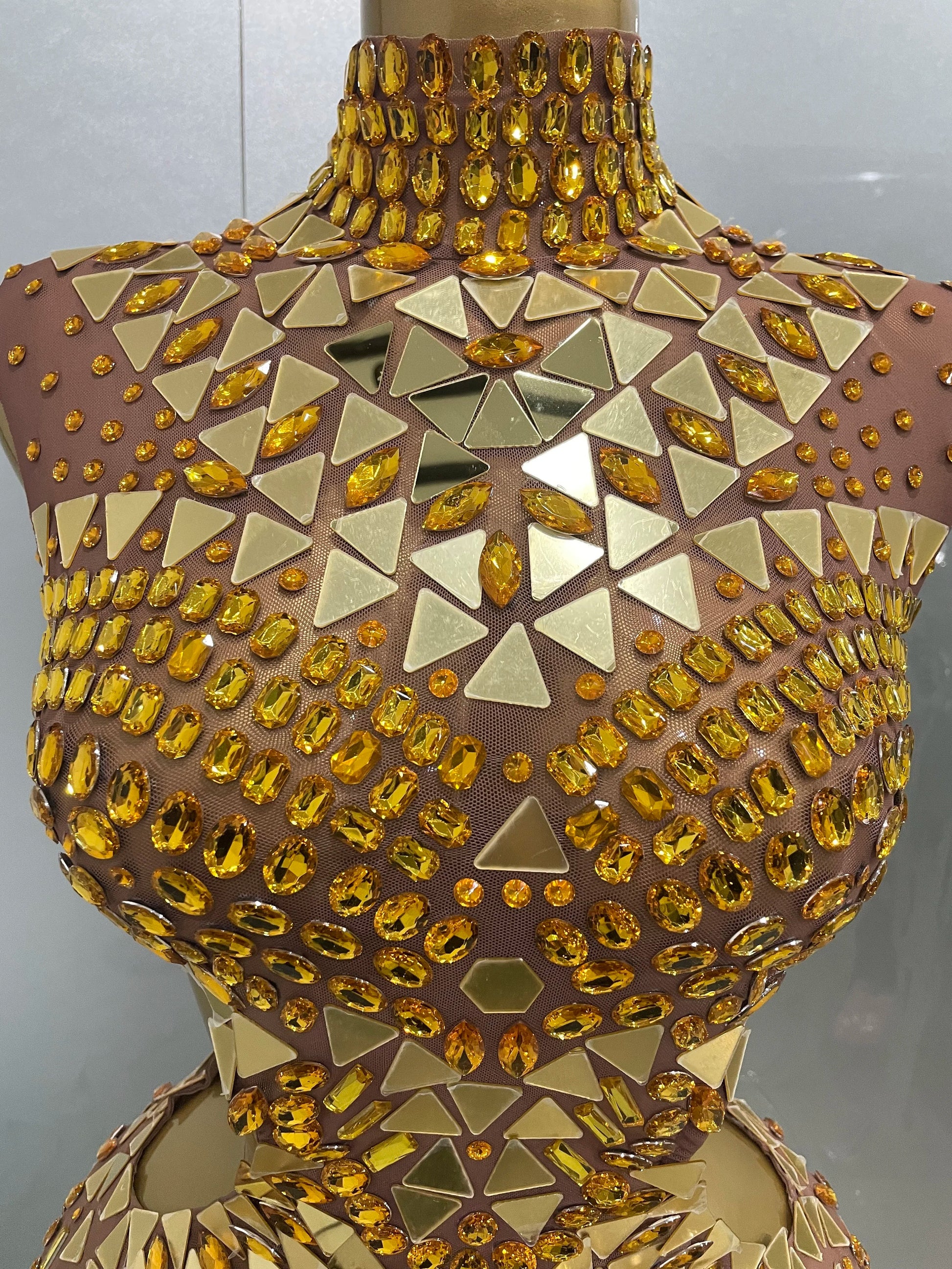 Luxury Shiny Mirror Rhinestones Hollowed-out Long Dress Women Celebrity Evening Party Catwalk Prom Stage Photo Shoot Dresses