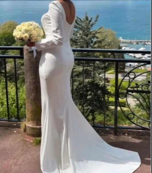 Gaun Perkahwinan Mermaid Gaun Pengantin Square Lengan Panjang Backless Elegant Untuk Wanita Menyesuaikan Untuk Mengukur Elegant