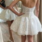 A-Line Short Wedding Dresses Strapless Lace Ball Gown Bride Party Dress for Women Button Bridals Prom Gowns Cocktail Dress