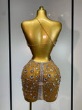 Sparkly Rhinestones Backless Mini Dress Women Sexy Mesh Transparent Celebrate Evening Birthday Dress Photo Shoot Stage Wear