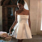 Elegant Satin Wedding Dresses Strapless Boat Neck Brides Gown Mini Party Dresses Robes De Mariée