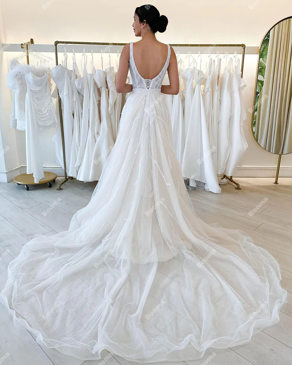 Eleganckie sukienki ślubne syreny Sukiny cekiny bez pleców Bride Sukienki dla kobiet koronkowe suknie bridals szata de mariée