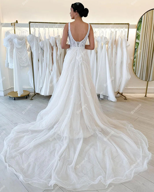 Eleganckie sukienki ślubne syreny Sukiny cekiny bez pleców Bride Sukienki dla kobiet koronkowe suknie bridals szata de mariée
