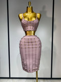 Women Sexy Luxury Birthday BandageTwo Piece Set Evening Party Prom Gown Celebirty High Street Club Party Outfit Pink