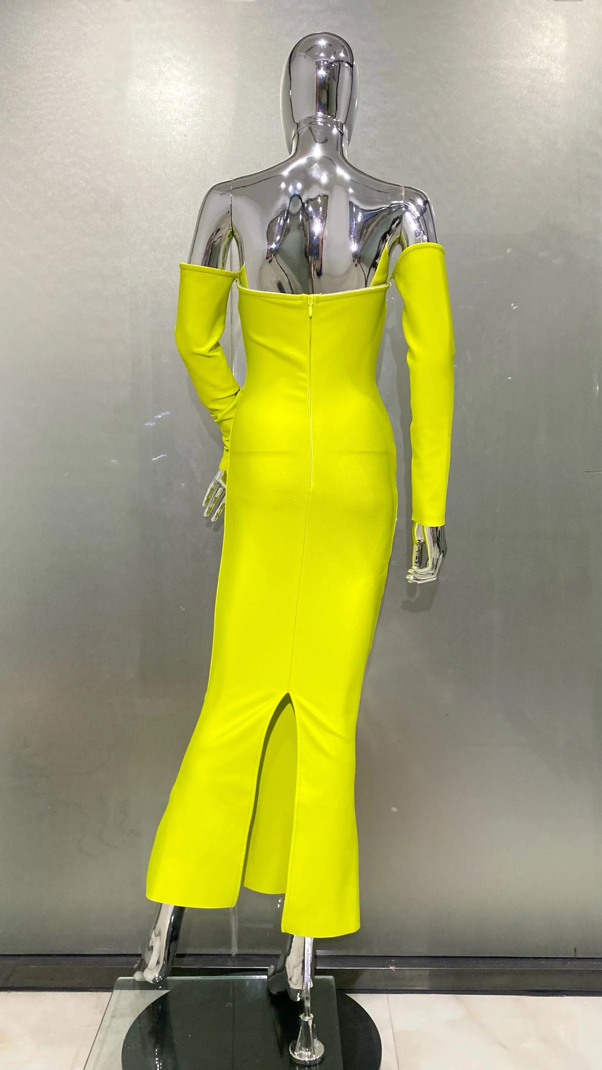 Winter Yellow Green Shining Diamonds Sexy V-Neck off The Shoulder Mermaid Long Dress Fashion Woman Evening Party Vestido