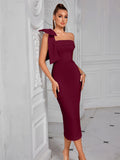 Formal White Evening Cocktail Party Prom Elegant One Shoulder Wedding Guest Mid-calf Length Celebrity Women Dresses Club