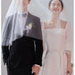 Frauen Braut Kleid süße kurze Ärmel kleines Zug Hochzeitskleid Einfache A-Linie Schnüren-up Satin Sattelgepostet, um die Bodenlänge zu messen