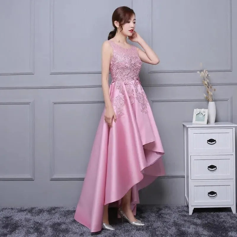 Elegant Satin Bridesmaid Dresses for Women Summer Sexy High/Low Prom Cocktail Evening Party Mini Dress Slim Formal vestido Pink