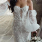 Gaun pengantin duyung yang elegan dari bahu appliques mutiara pengantin pakaian untuk wanita puff lengan menyapu gaun pengantin kereta api