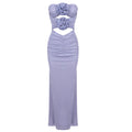 Summer New Light Purple Strapless Flower Bloom Midi Dress Sexy Spicy Girl Style Hollow Out Ruched Dress for Women LAVENDER