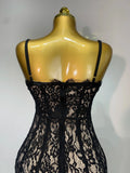 Women Sleeveless Sexy Black Lace Bodycon Long Dress Nightclub Party Celebrate Birthday Evening Party Wedding Guest Prom Gowns