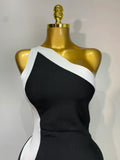 Women Sexy One Shoulder Split Black White Patchwork Bandage Bodycon Dress Celebrity Elegant Evening Party Birthday Outfit