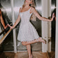 A-Line Lace Prom Dresses Lengan Pesta Pernikahan Pendek Lipatan Gaun Koktail Kerah Square untuk Wanita Pengantin Gaun Wanita