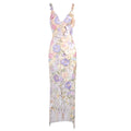 Glamorous Floral Embroidered V-Neck High Slit Dress Gown for Spring Fashion Galas Garden-Themed Weddings AS PIC