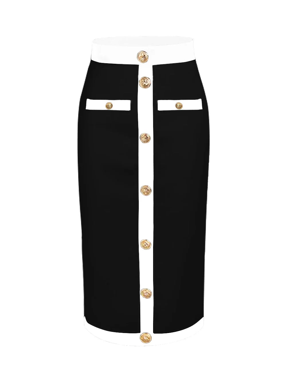 All Match Style 2 Color Golden Buttons Package Hips Knee Length Bandage Skirt Fashion Office Lady Wear Woman Basics item black