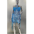 Blue Sequins Shining Diamonds Long Tassel Sleeveless Mini Dress 2 Pieces Birthday Party Outfit Performances Costume