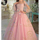 Off Shoulder Pink Quinceanera Dresses Long Floor Length Floral Lace Applique Ball Gown Boat Neckline Prom Evening Gowns