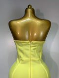 Newest Women Strapless Sexy Yellow Stretch Bodycon Bandage Dress Elegant Evening Party Luxury Birthday Celebrity Prom Gown