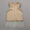 Exquisite Pearl Beading Strapless Khaki Color Bandage Mini Dress Fashion Woman Birthday Party Vestido Evening Party Outfit