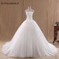 Luksusowe białe haftowane koronkowe ślubne ślub Sukienki Maxi na pannę młodą elegancką wysoką talię bez ramiączki Długie sukienka dla kobiet