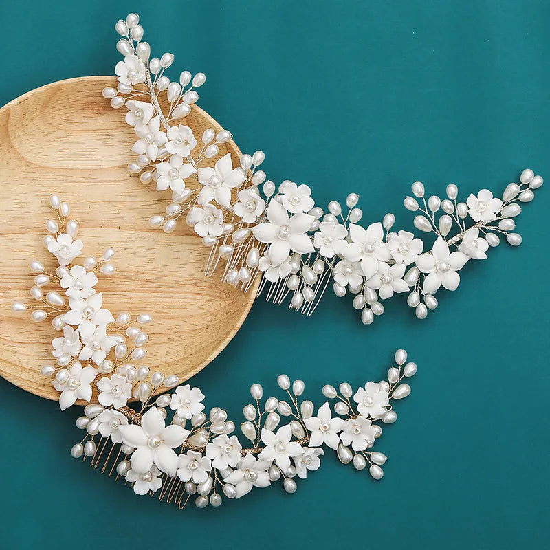 Flower Hair Combs For Wedding Bride Hair Accessories Pearl Bridal Hair Clips Hairpin For Women Wedding Hair Pieces Headdress